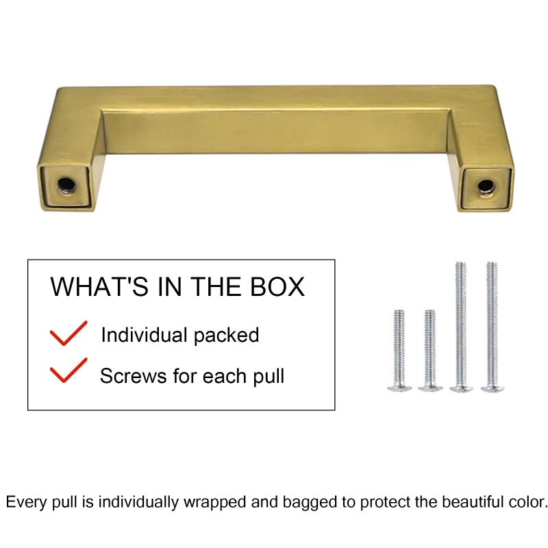goldenwarm Kitchen Cabinet Handle Brushed Brass Drawer Pull Handles for Cabinets - LSJ12GD115 Square Bar Pulls Antique Brass Bathroom Cabinet Hardware Modern Knobs for Dresser Drawers - Image 3